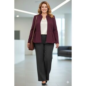 Lane Bryant Dark Purple Full Zip Peplum Hem Jacket Career Wear Womens Size 18